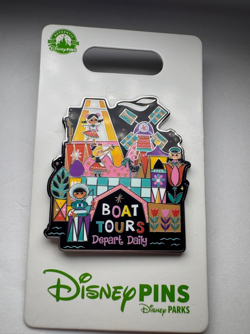 NWT Disney "it's a small world" Boat Tours Depart Daily enamel pin.